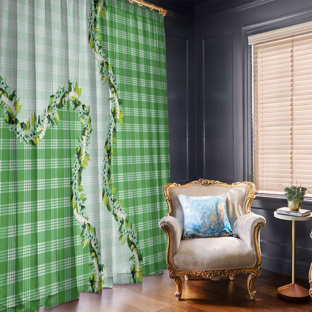 Green Hawaii Palaka Window Curtain Maile Pikake Honohono Orchid Lei