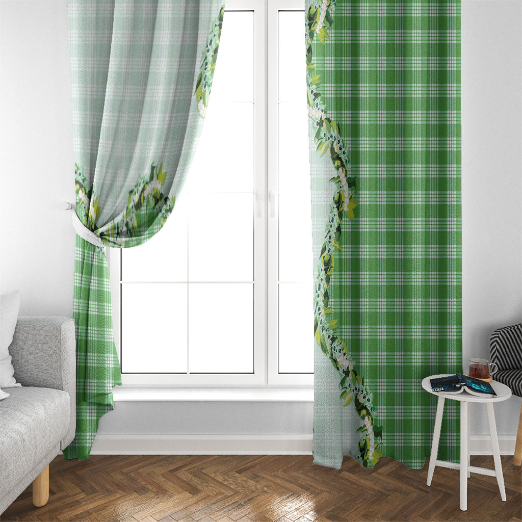 Green Hawaii Palaka Window Curtain Maile Pikake Honohono Orchid Lei