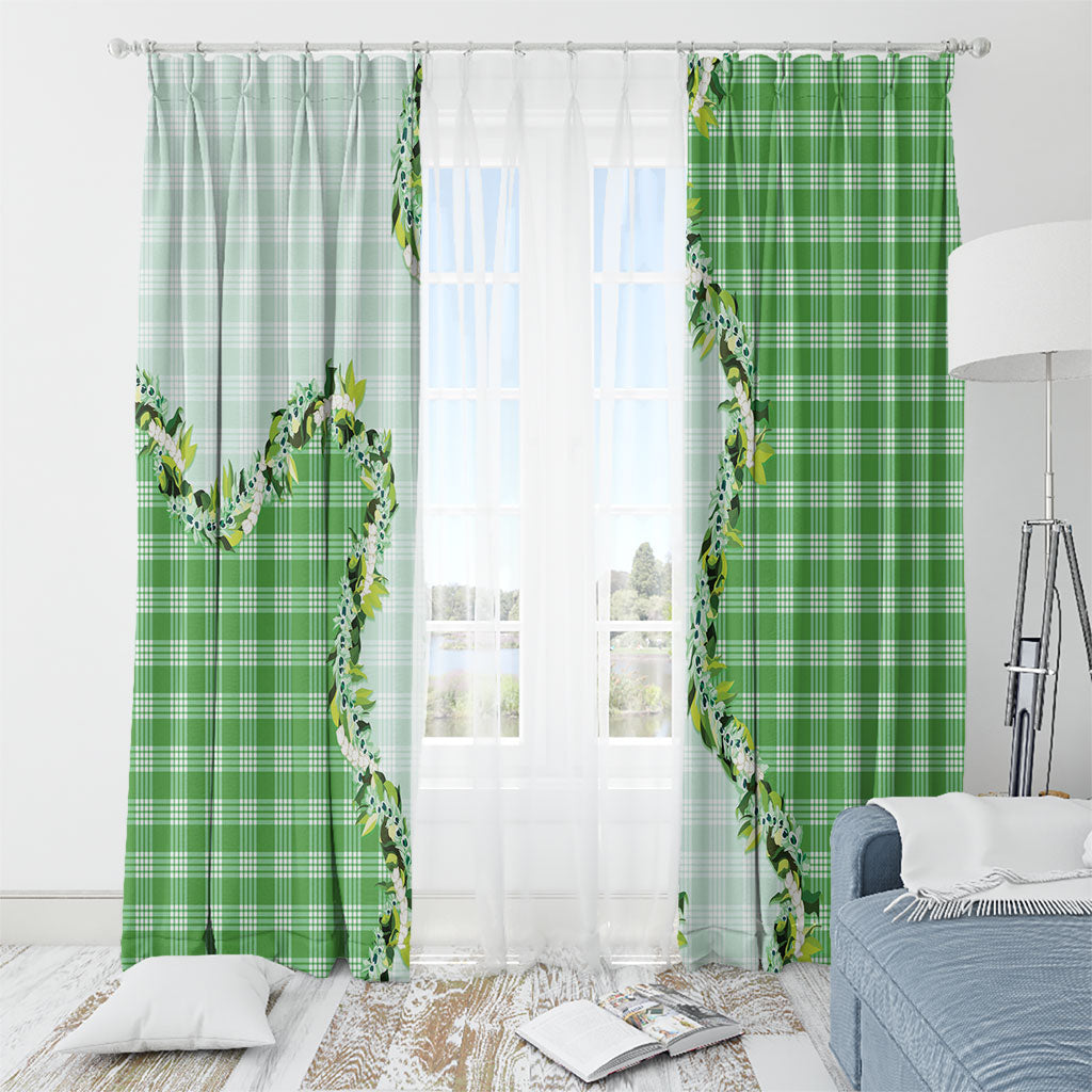 Green Hawaii Palaka Window Curtain Maile Pikake Honohono Orchid Lei