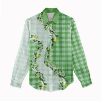 Green Hawaii Palaka Women Casual Shirt Maile Pikake Honohono Orchid Lei LT05 - Polynesian Pride