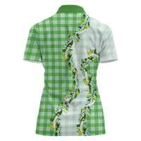 Green Hawaii Palaka Women Polo Shirt Maile Pikake Honohono Orchid Lei LT05 - Polynesian Pride