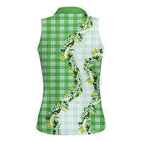 Green Hawaii Palaka Women Sleeveless Polo Shirt Maile Pikake Honohono Orchid Lei LT05 - Polynesian Pride