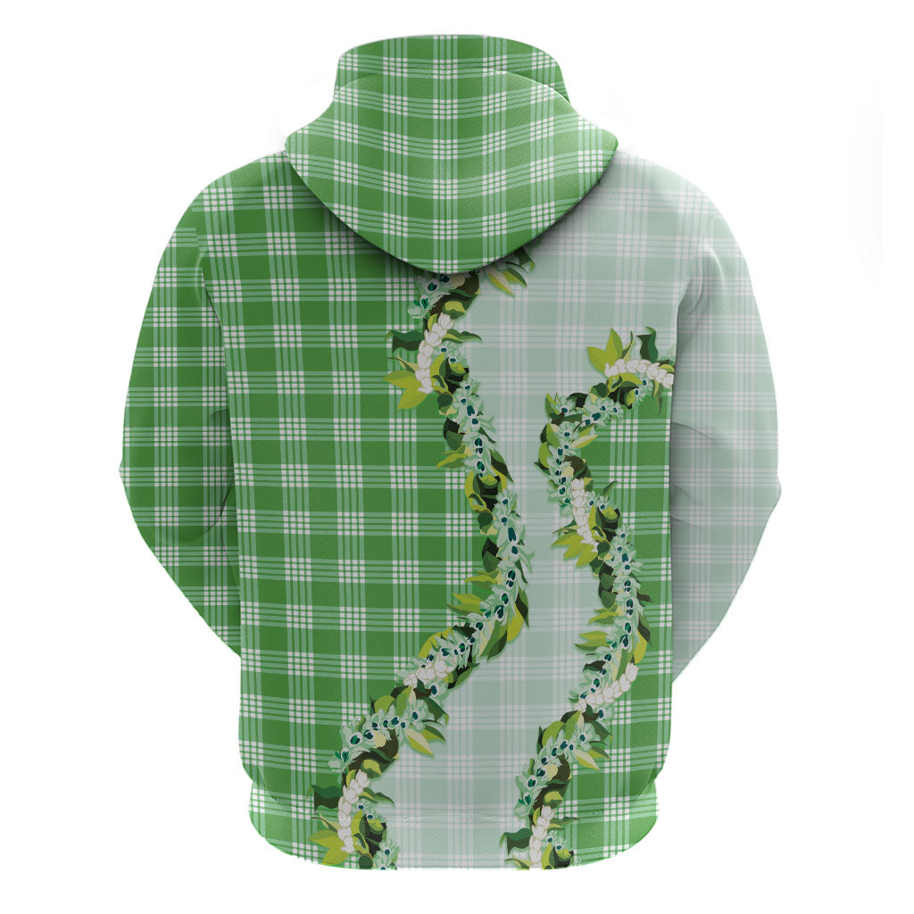 Green Hawaii Palaka Zip Hoodie Maile Pikake Honohono Orchid Lei