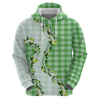 Green Hawaii Palaka Zip Hoodie Maile Pikake Honohono Orchid Lei