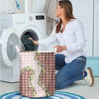 Mocha Hawaii Palaka Laundry Basket Maile Pikake Honohono Orchid Lei