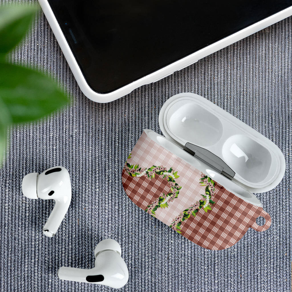 Mocha Hawaii Palaka AirPods Case Maile Pikake Honohono Orchid Lei