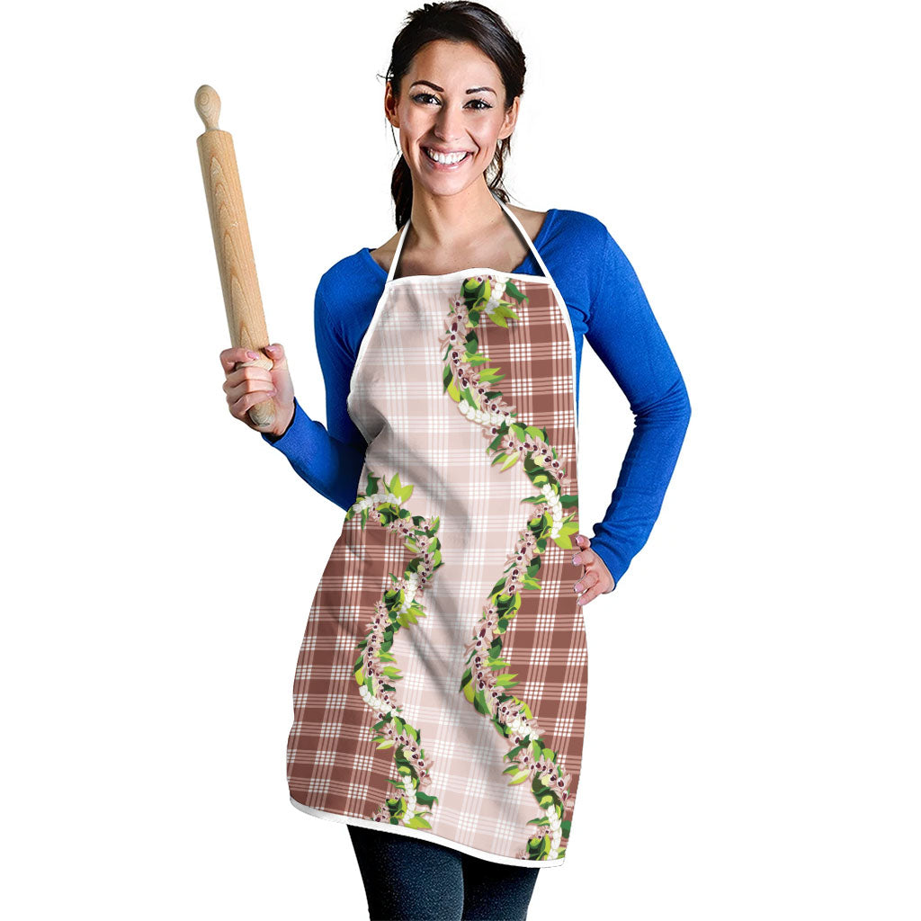 Mocha Hawaii Palaka Apron Maile Pikake Honohono Orchid Lei