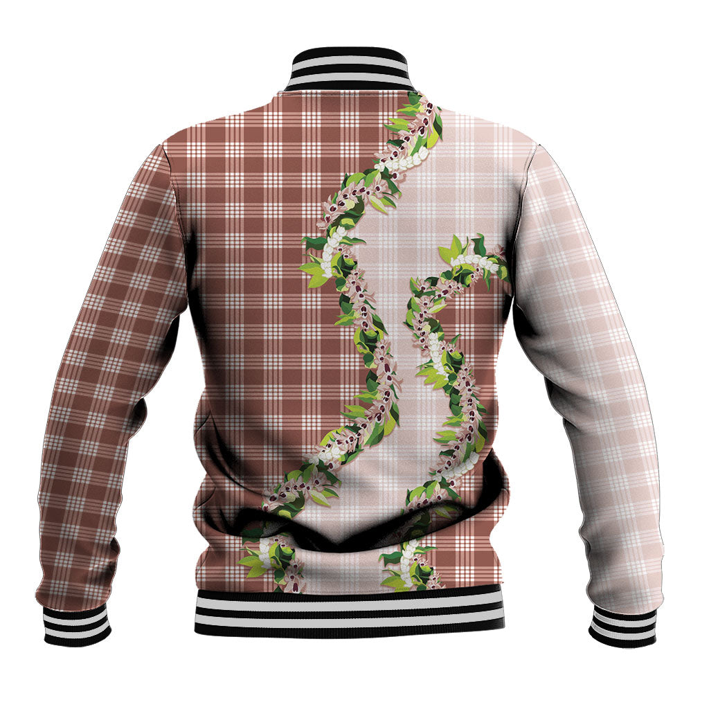 Mocha Hawaii Palaka Baseball Jacket Maile Pikake Honohono Orchid Lei
