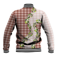 Mocha Hawaii Palaka Baseball Jacket Maile Pikake Honohono Orchid Lei