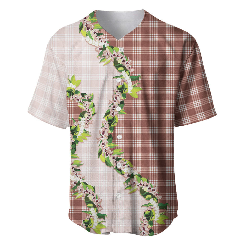 Mocha Hawaii Palaka Baseball Jersey Maile Pikake Honohono Orchid Lei