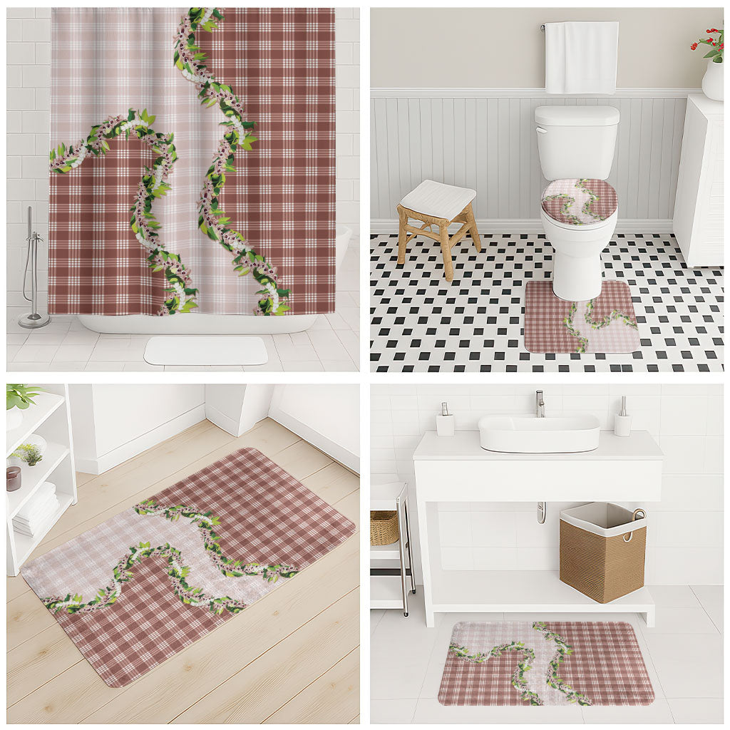 Mocha Hawaii Palaka Bathroom Set Maile Pikake Honohono Orchid Lei