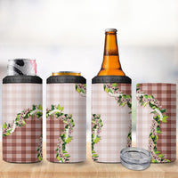 Mocha Hawaii Palaka 4 in 1 Can Cooler Tumbler Maile Pikake Honohono Orchid Lei