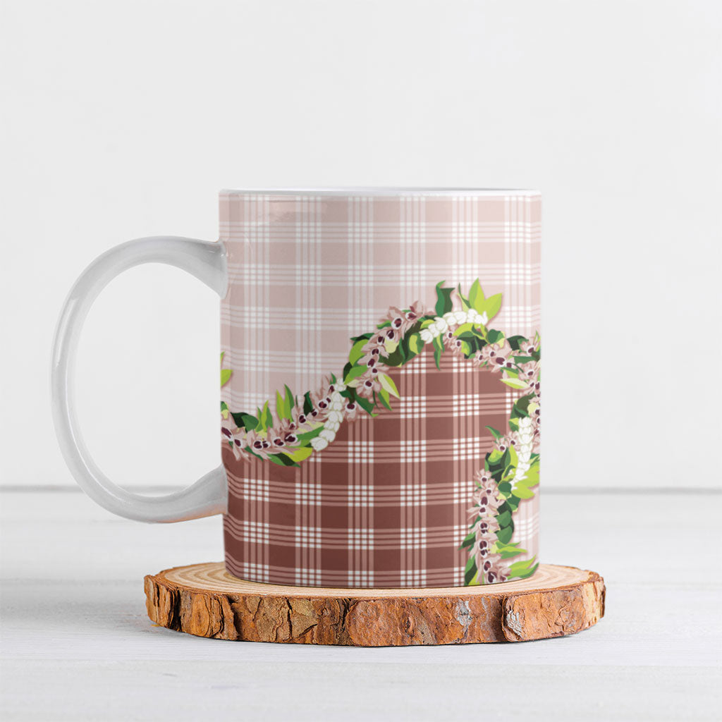 Mocha Hawaii Palaka Ceramic Mug Maile Pikake Honohono Orchid Lei