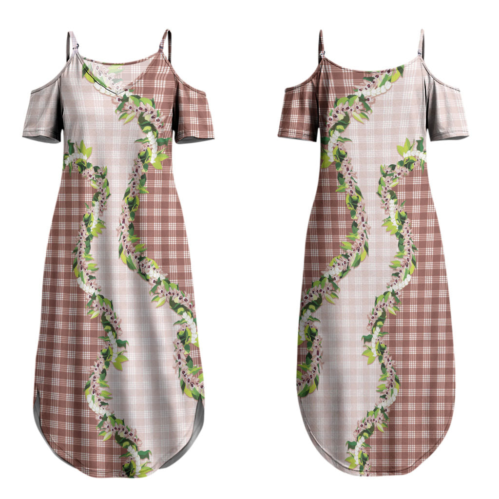 Mocha Hawaii Palaka Couples Matching Summer Maxi Dress and Long Sleeve Button Shirt Maile Pikake Honohono Orchid Lei LT05 - Polynesian Pride