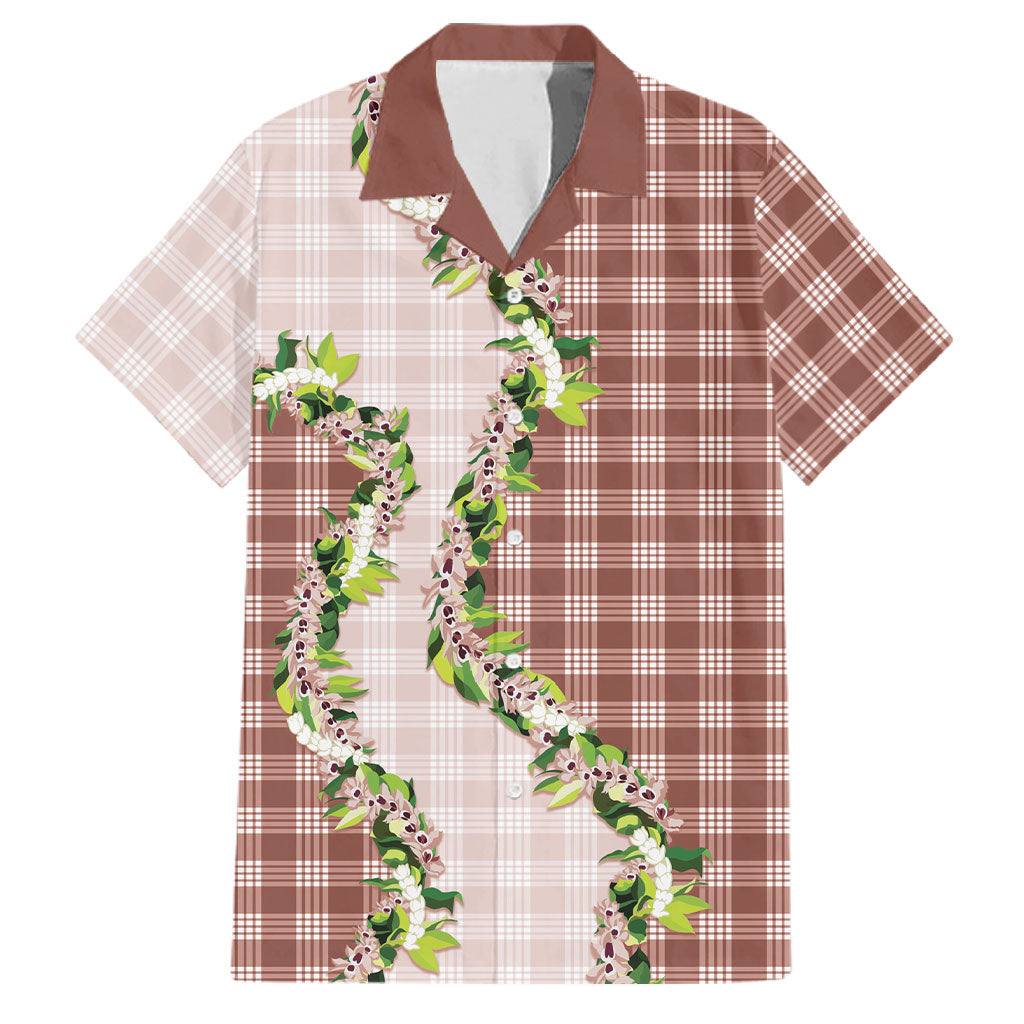 Mocha Hawaii Palaka Family Matching Off Shoulder Maxi Dress and Hawaiian Shirt Maile Pikake Honohono Orchid Lei LT05 Dad's Shirt - Short Sleeve Mocha - Polynesian Pride