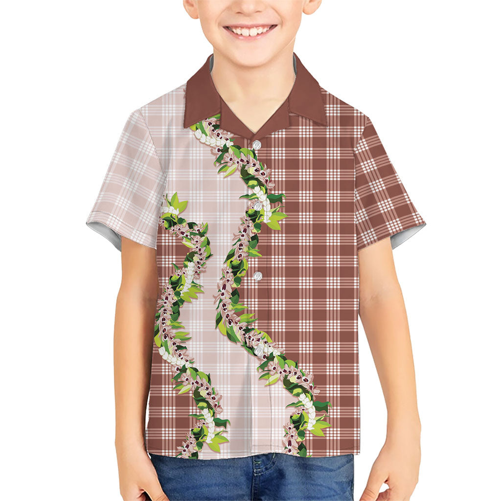 Mocha Hawaii Palaka Family Matching Puletasi and Hawaiian Shirt Maile Pikake Honohono Orchid Lei LT05 Son's Shirt Mocha - Polynesian Pride