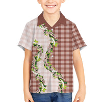 Mocha Hawaii Palaka Family Matching Summer Maxi Dress and Hawaiian Shirt Maile Pikake Honohono Orchid Lei LT05 Son's Shirt Mocha - Polynesian Pride