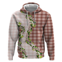 Mocha Hawaii Palaka Hoodie Maile Pikake Honohono Orchid Lei