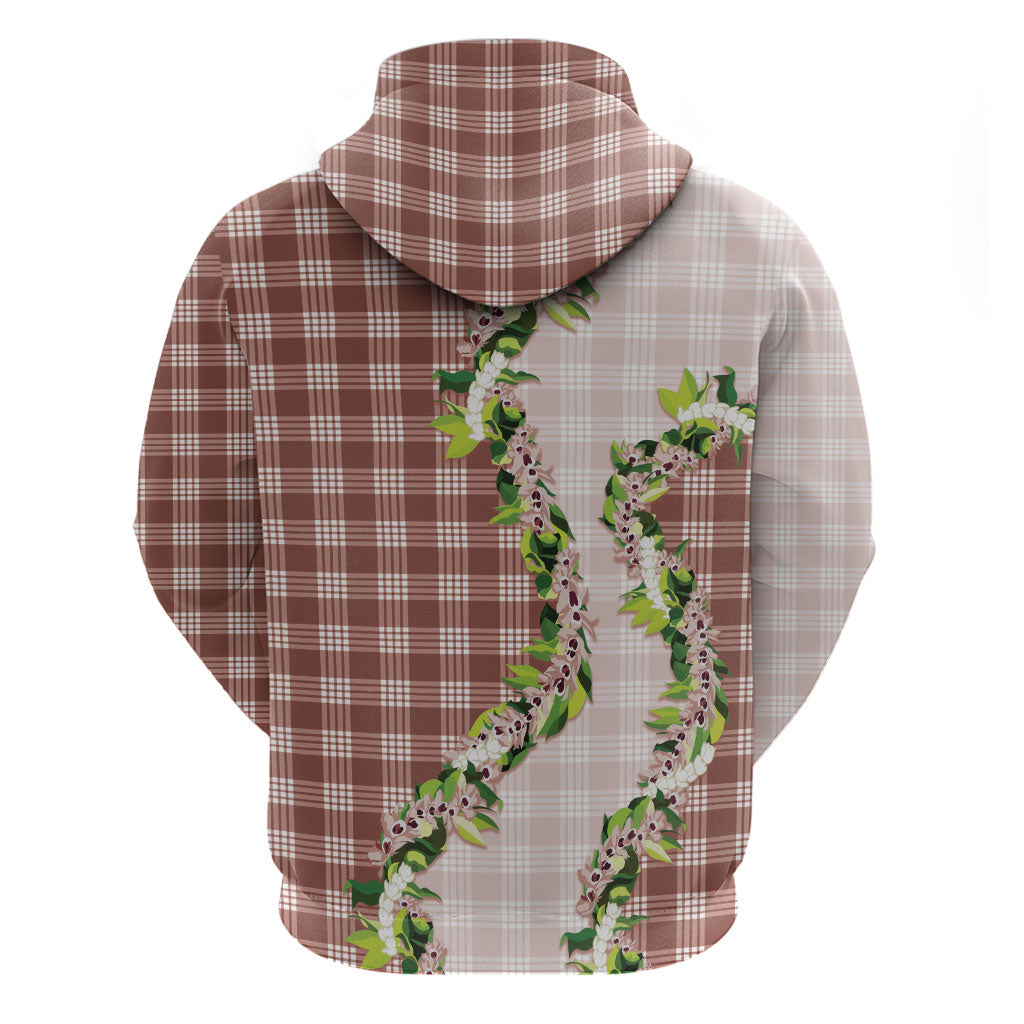 Mocha Hawaii Palaka Hoodie Maile Pikake Honohono Orchid Lei