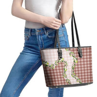 Mocha Hawaii Palaka Leather Tote Bag Maile Pikake Honohono Orchid Lei