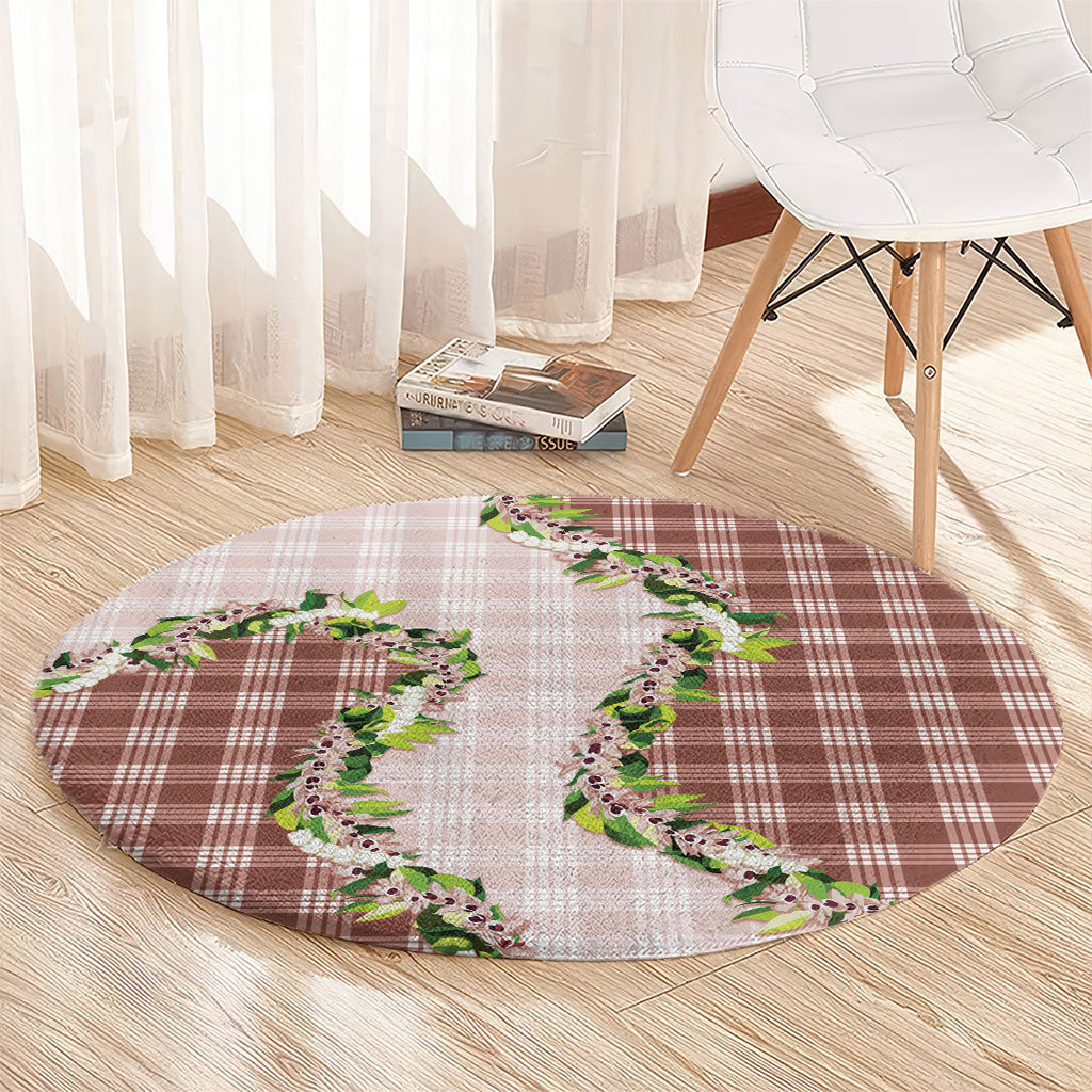 Mocha Hawaii Palaka Round Carpet Maile Pikake Honohono Orchid Lei