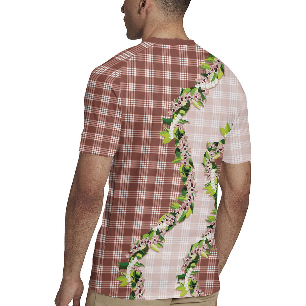 Mocha Hawaii Palaka Rugby Jersey Maile Pikake Honohono Orchid Lei