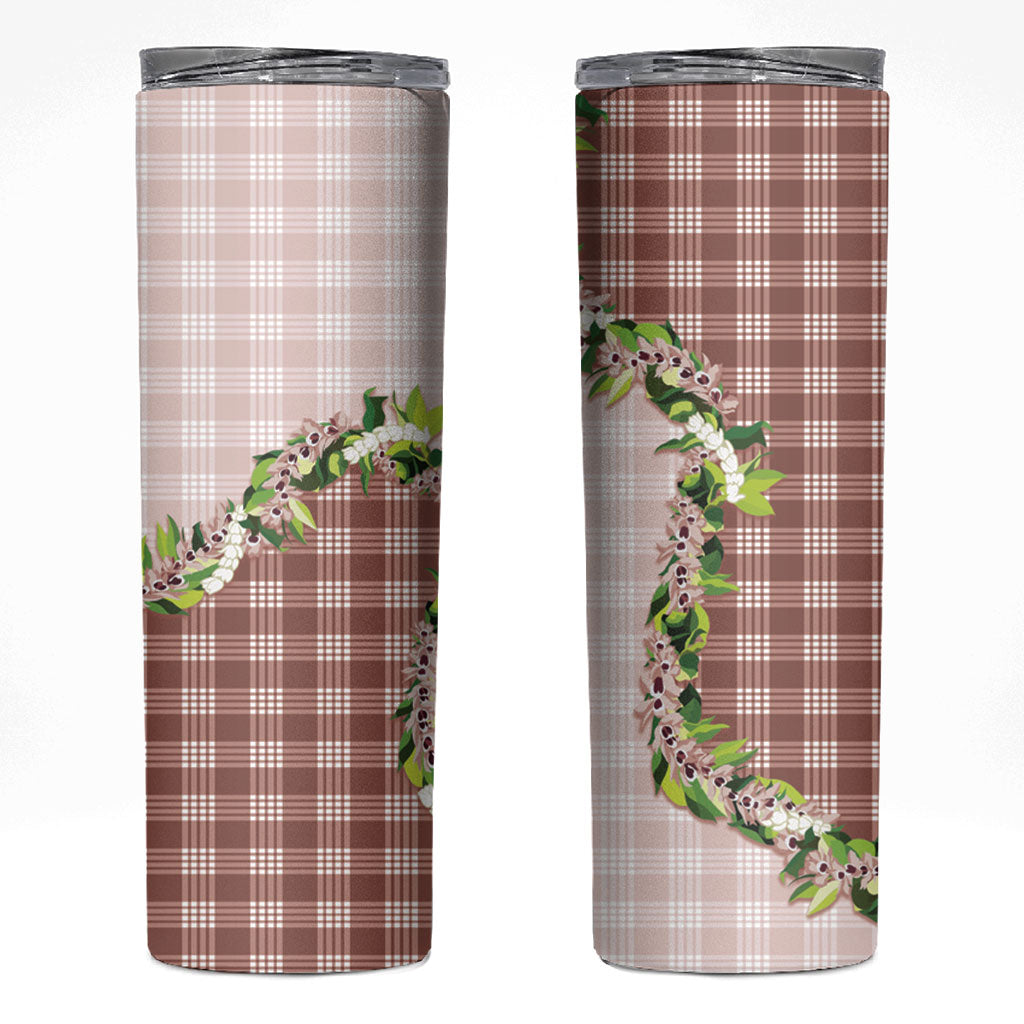 Mocha Hawaii Palaka Skinny Tumbler Maile Pikake Honohono Orchid Lei LT05 Mocha - Polynesian Pride