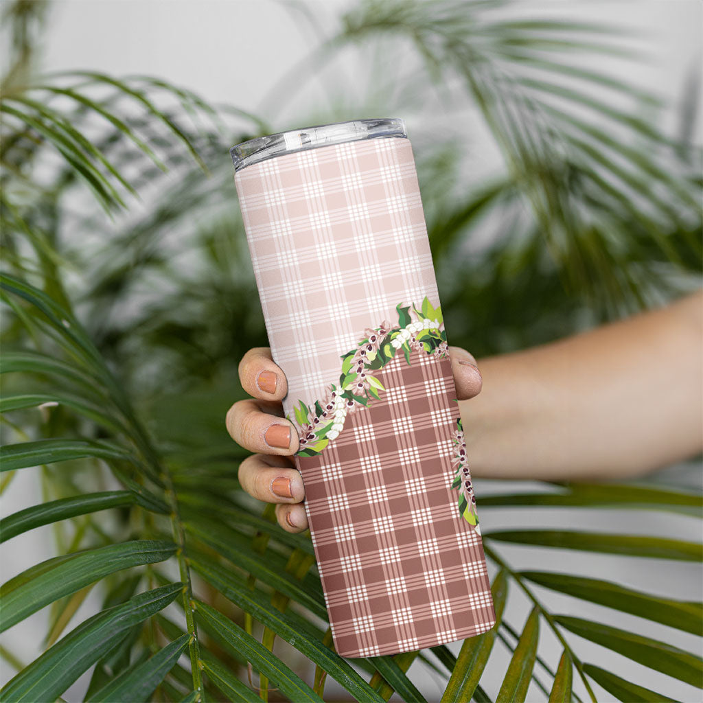 Mocha Hawaii Palaka Skinny Tumbler Maile Pikake Honohono Orchid Lei LT05 - Polynesian Pride