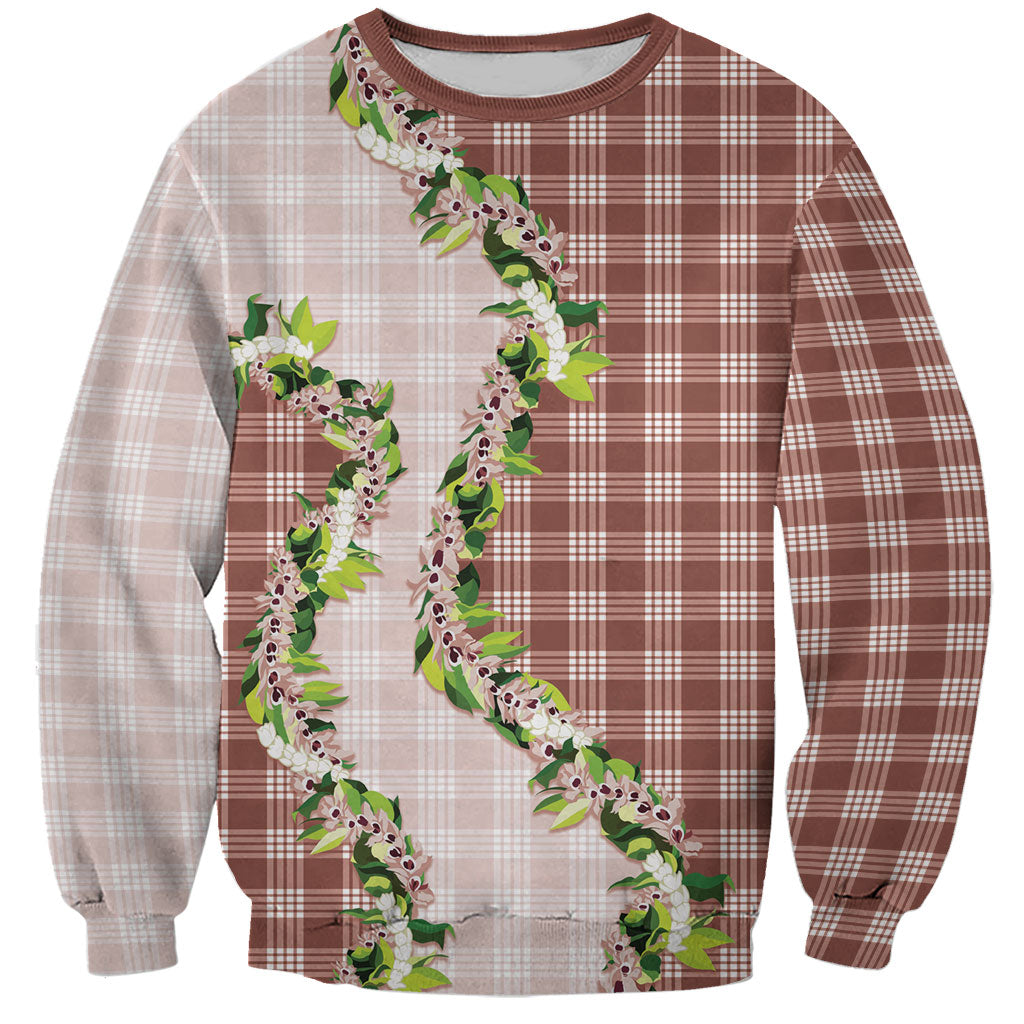 Mocha Hawaii Palaka Sweatshirt Maile Pikake Honohono Orchid Lei