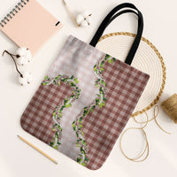 Mocha Hawaii Palaka Tote Bag Maile Pikake Honohono Orchid Lei