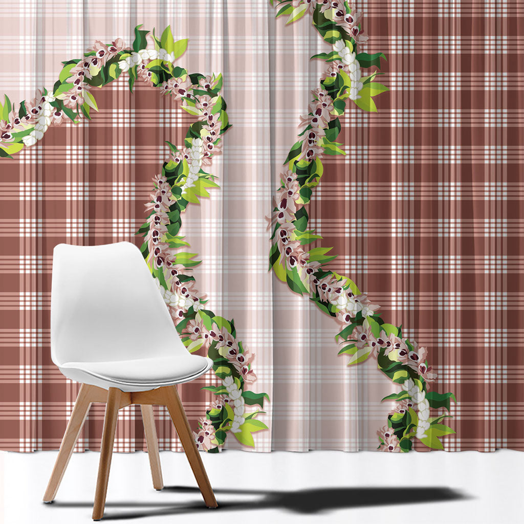 Mocha Hawaii Palaka Window Curtain Maile Pikake Honohono Orchid Lei