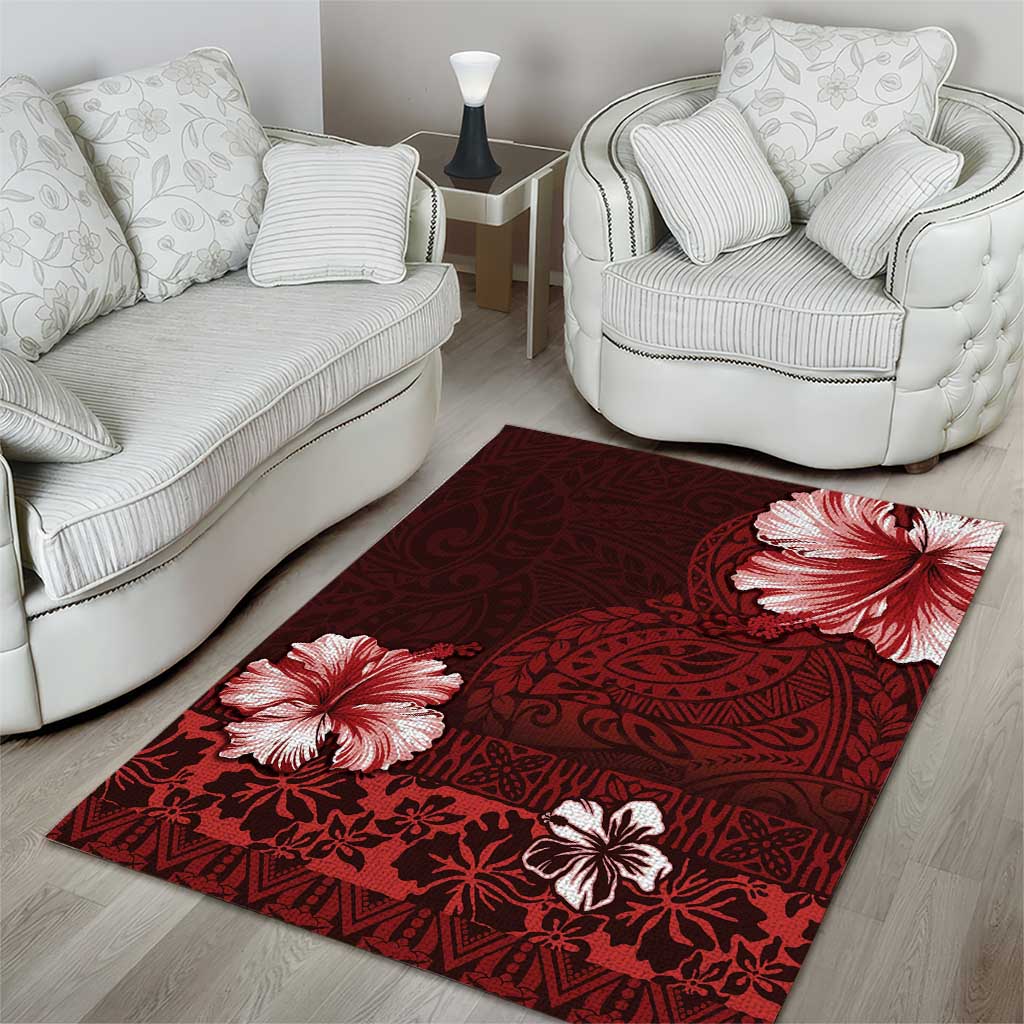 Hawaii Hibiscus With Oxblood Polynesian Pattern Area Rug