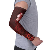 Hawaii Hibiscus With Oxblood Polynesian Pattern Arm Sleeves - Polynesian Pride
