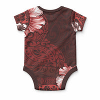 Hawaii Hibiscus With Oxblood Polynesian Pattern Baby Onesie LT05 - Polynesian Pride