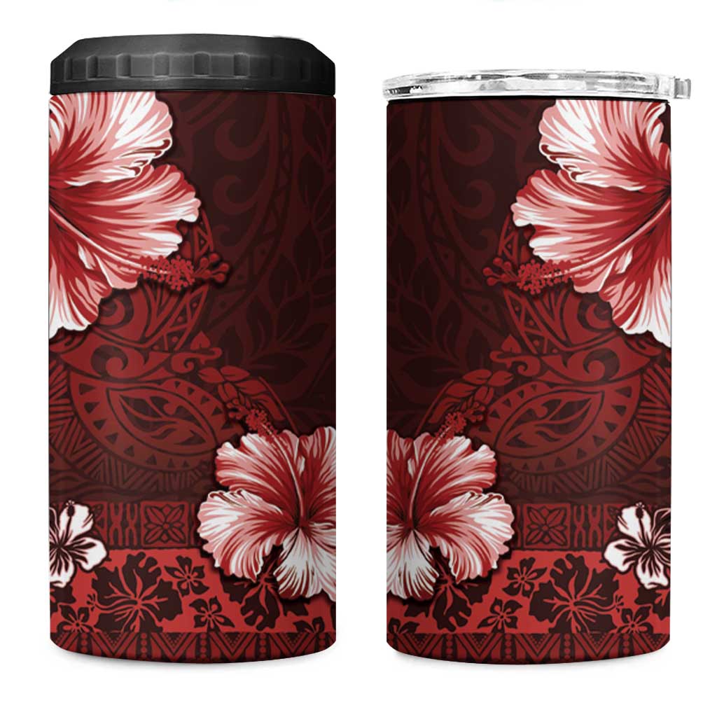 Hawaii Hibiscus With Oxblood Polynesian Pattern 4 in 1 Can Cooler Tumbler