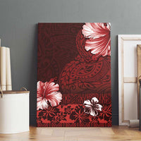 Hawaii Hibiscus With Oxblood Polynesian Pattern Canvas Wall Art