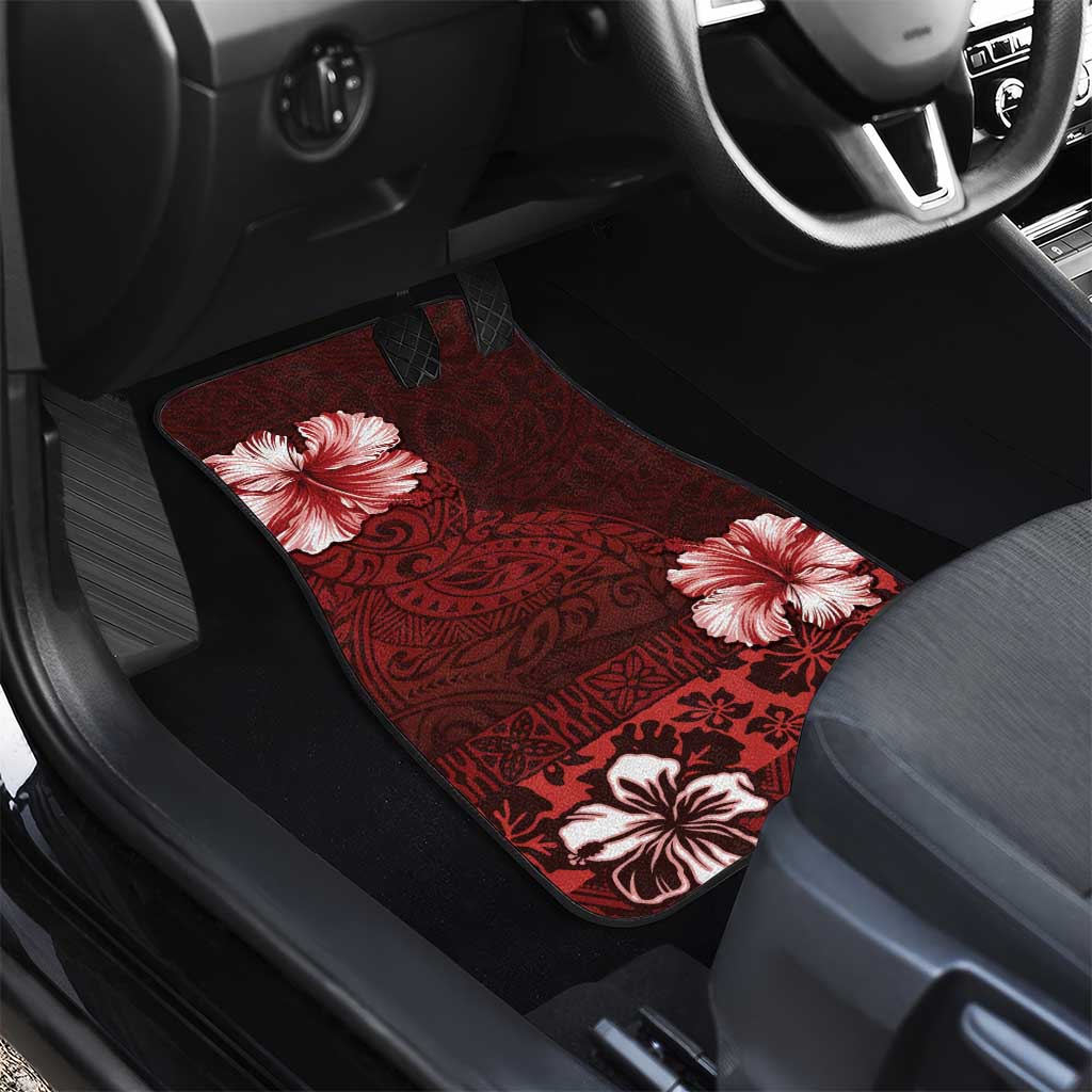 Hawaii Hibiscus With Oxblood Polynesian Pattern Car Mats