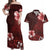 Hawaii Hibiscus With Oxblood Polynesian Pattern Couples Matching Off Shoulder Maxi Dress and Hawaiian Shirt