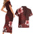 Hawaii Hibiscus With Oxblood Polynesian Pattern Couples Matching Short Sleeve Bodycon Dress and Hawaiian Shirt