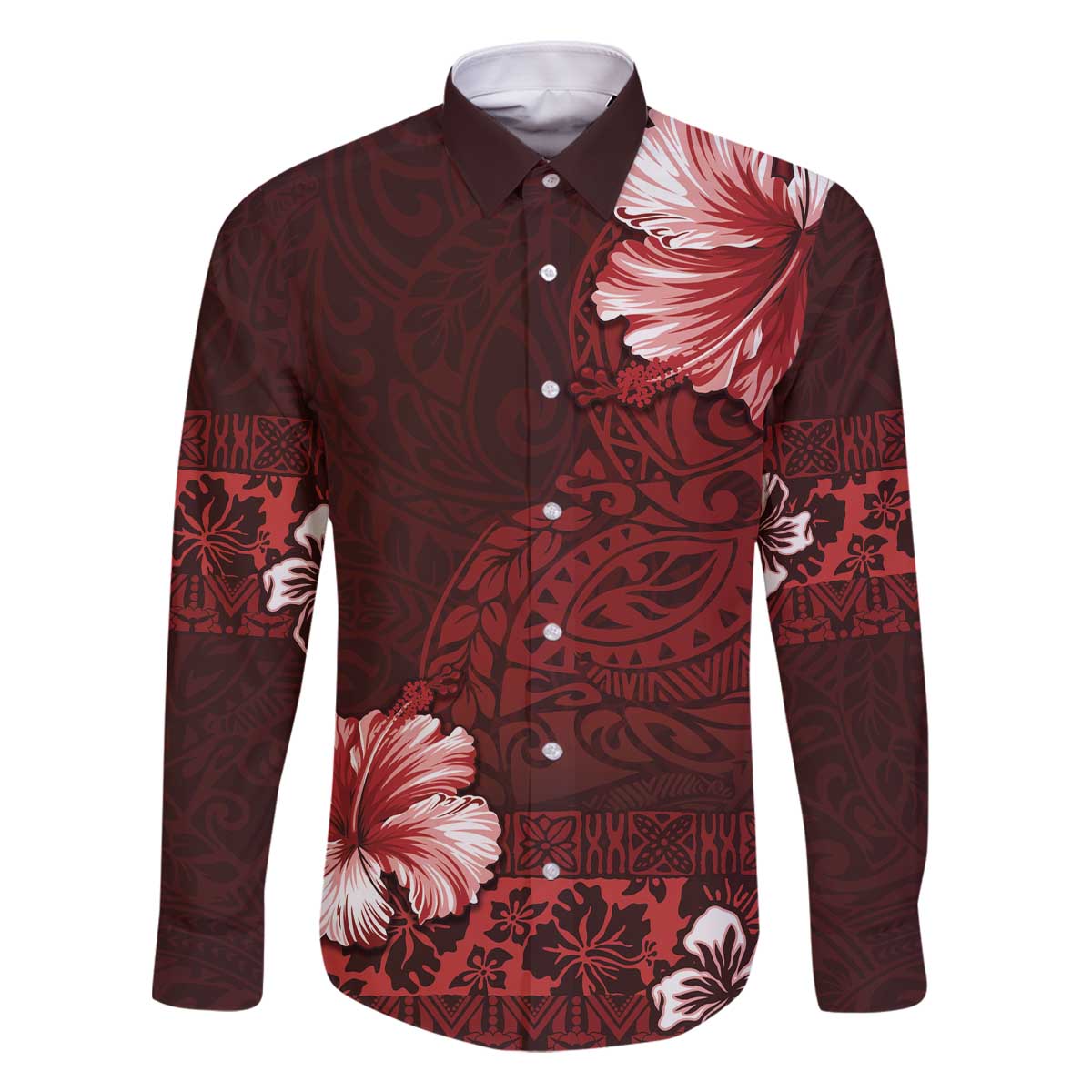 Hawaii Hibiscus With Oxblood Polynesian Pattern Family Matching Off Shoulder Short Dress and Hawaiian Shirt