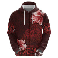 Hawaii Hibiscus With Oxblood Polynesian Pattern Hoodie