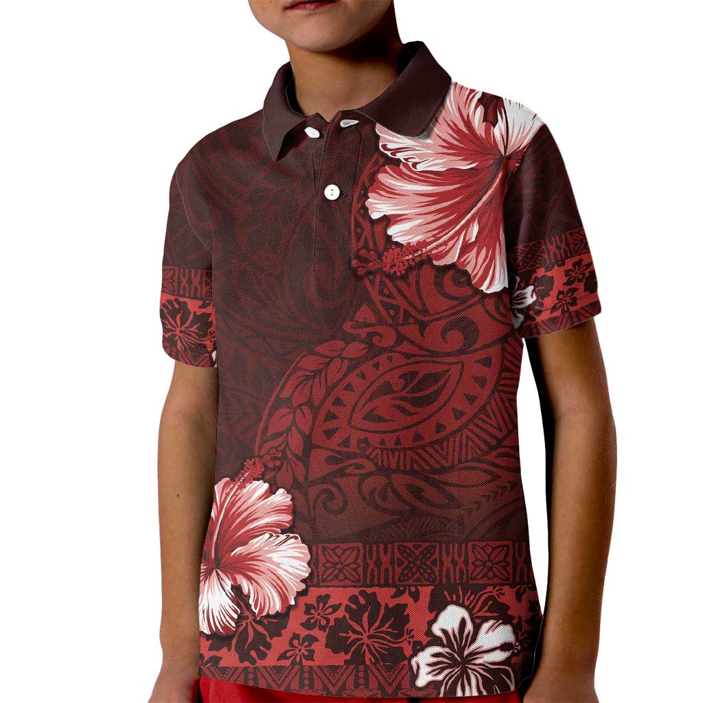 Hawaii Hibiscus With Oxblood Polynesian Pattern Kid Polo Shirt