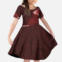 Hawaii Hibiscus With Oxblood Polynesian Pattern Kid Short Sleeve Dress