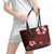 Hawaii Hibiscus With Oxblood Polynesian Pattern Leather Tote Bag