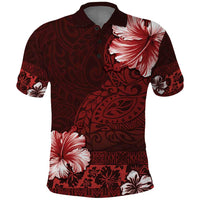 Hawaii Hibiscus With Oxblood Polynesian Pattern Polo Shirt