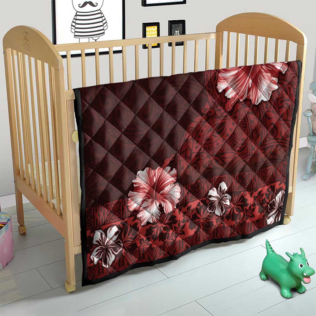 Hawaii Hibiscus With Oxblood Polynesian Pattern Quilt