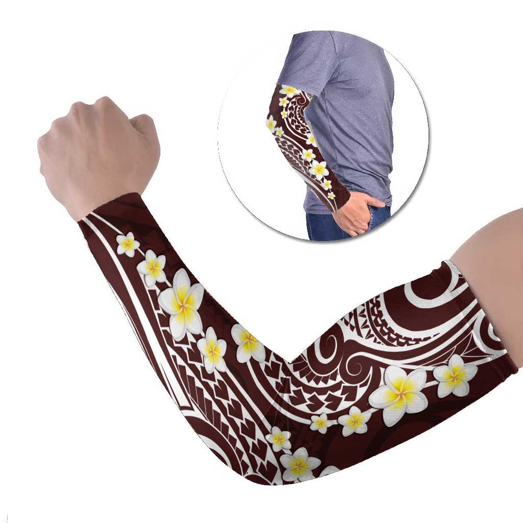 Plumeria With Oxblood Polynesian Tattoo Pattern Arm Sleeves - Polynesian Pride