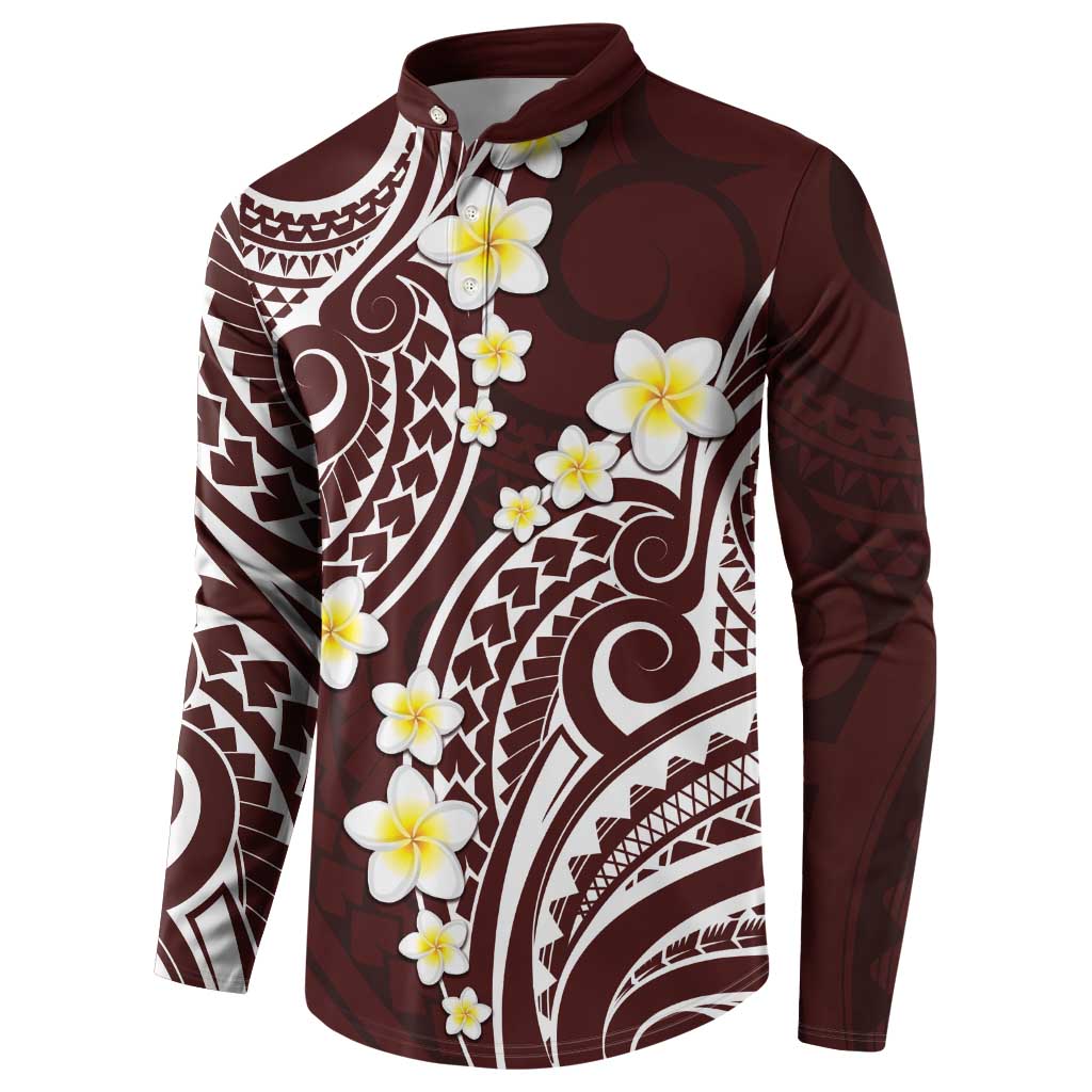 Plumeria With Oxblood Polynesian Tattoo Pattern Button Sweatshirt
