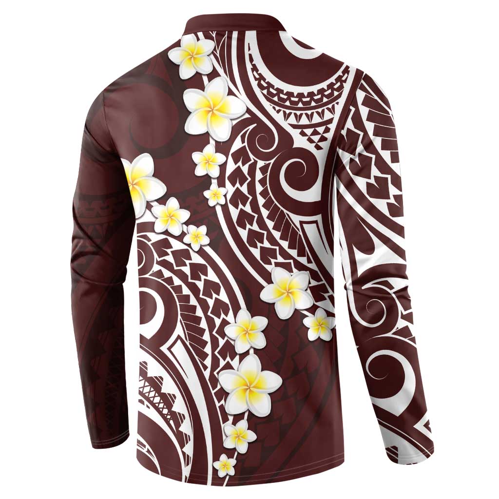 Plumeria With Oxblood Polynesian Tattoo Pattern Button Sweatshirt
