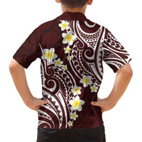 Plumeria With Oxblood Polynesian Tattoo Pattern Family Matching Long Sleeve Bodycon Dress and Hawaiian Shirt LT05 - Polynesian Pride